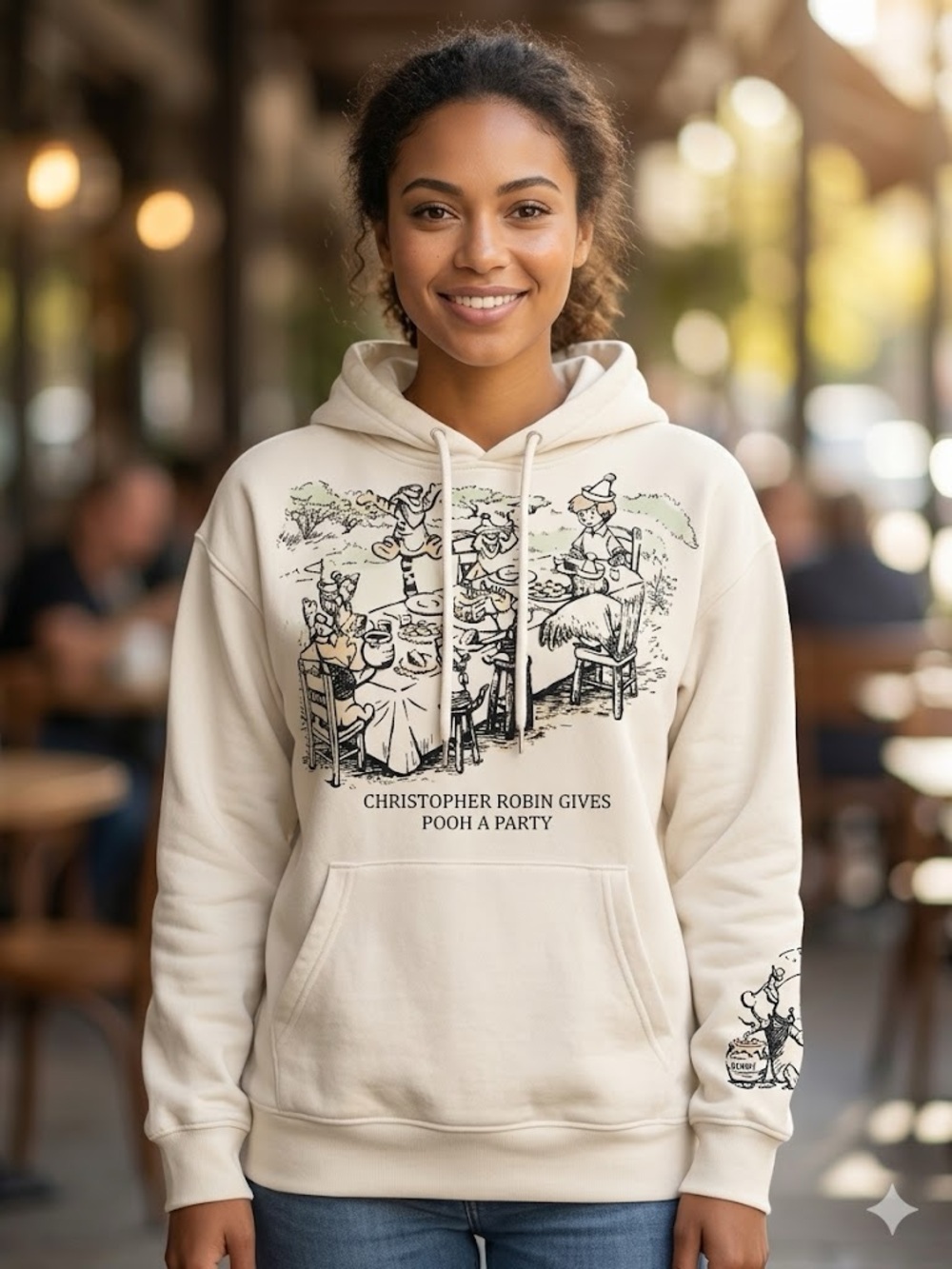 Christopher Robin Pooh Party Cream Graphic Hoodie Winnie the Pooh